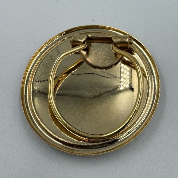 Round Enamel Blue Gold Scarf Clip MCM Abstract Retro Glitter Vintage - Picture 2 of 3